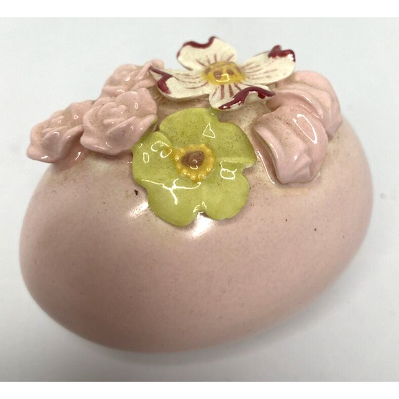 Vintage Unique Mini Ceramic Light Pink Egg with 3D Flower Applique SKU PB188-9 - Picture 1 of 4